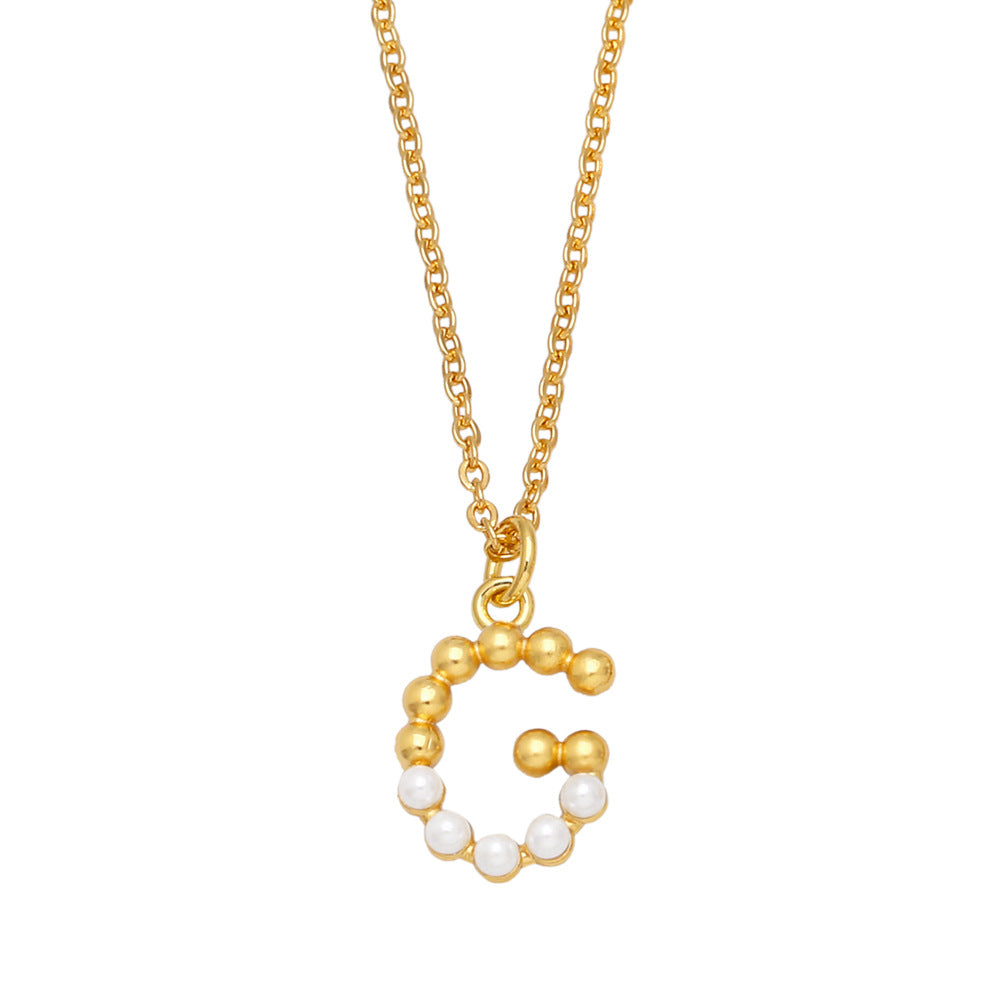 Wholesale Pearl Letter Collar Chain Copper Necklace